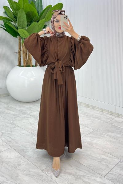 Kahve Premium Yarasa Etek Takım Tesettür Giyim