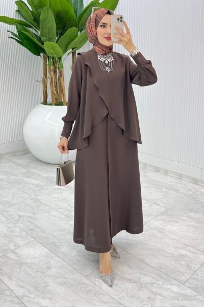 Kahve Premium Asalet Ferace Elbise Tesettür Giyim