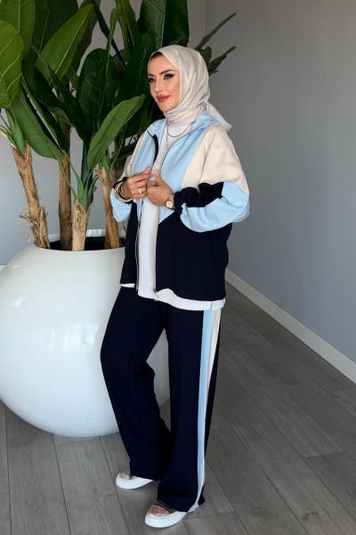 Lacivert Başak Takım Genç Kadın Fermuarlı Spor Premium Seri Modal Kumaş Tesettür Giyim