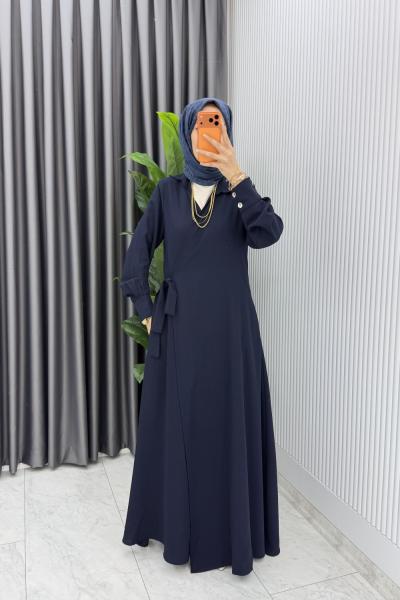 Lacivert Eflal Bağlamalı Ferace Premium Seri Tesettür Giyim