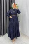 Lacivert Kemerli Eslem Kot Elbise Tesettür Giyim