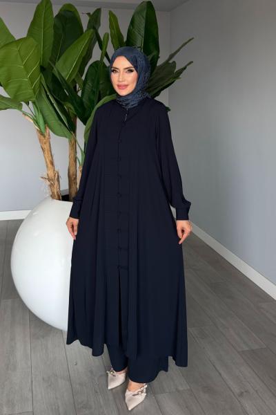 Lacivert Kayra Takım Medine İpeği Kumaş Tesettür Giyim Premium Seri