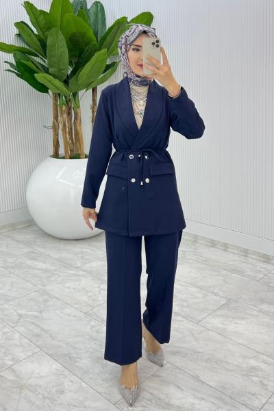 Lacivert Moda Ceket Takım Tesettür Giyim