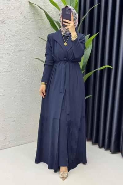 Lacivert Premium Üçlü Helena Takım Tesettür Giyim