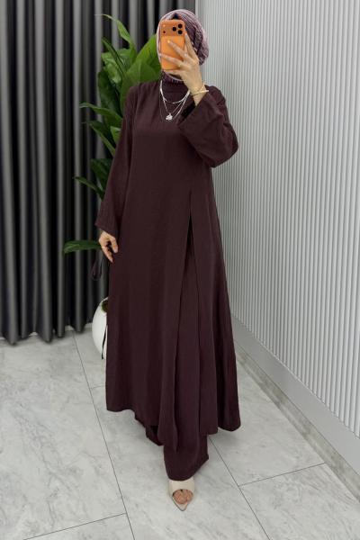 Mürdüm Cansu Müslin Kumaş Tesettür Takım