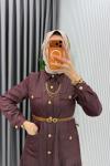 Mürdüm Kemerli Eslem Kot Elbise Tesettür Giyim