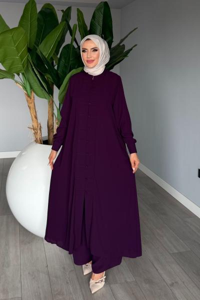 Mürdüm Kayra Takım Medine İpeği Kumaş Tesettür Giyim Premium Seri