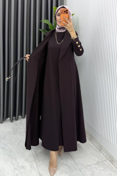 Mürdüm Naz Takım Premium Seri Tesettür Giyim İç Jile Dış Ferace Ve Kemer