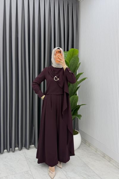 Mürdüm Premium Ahsen Pantolonlu Takım Tesettür Giyim