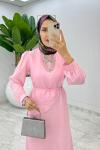 Pembe Premium Paris Elbise Tesettür Giyim