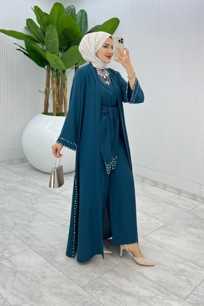 Petrol Premıum Faya Abaya Tulum Takım Tesettür Giyim