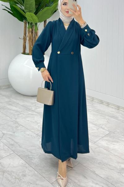 Petrol Premium Lal Ferace Elbise Tesettür Giyim