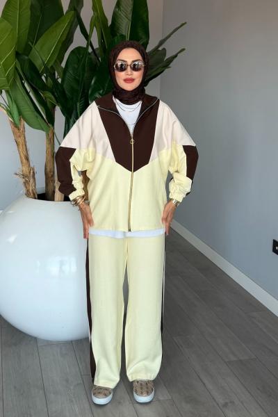 Sarı Başak Takım Genç Kadın Fermuarlı Spor Premium Seri Modal Kumaş Tesettür Giyim