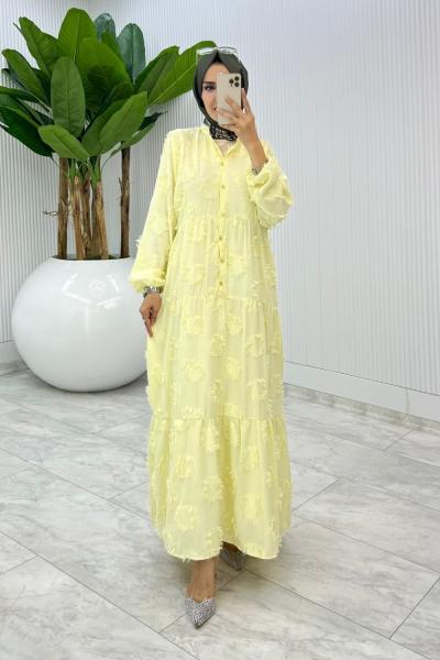 Sarı Saçaklı Elbise Tesettür Giyim
