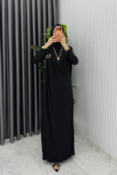 Siyah Alya Tasarım Elbise Tesettür Giyim