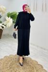 Siyah Damla Triko Elbise Takım Tesettür Giyim