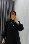 Siyah Emel Elbise Premium Seri Kuşaklı Tam Boy Tesettür Giyim