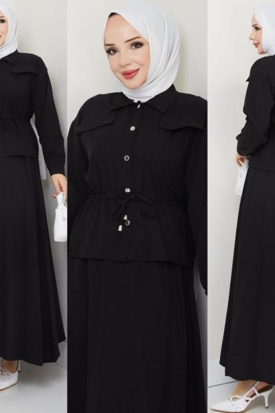 Siyah Moda Etek Takım Tesettür Giyim
