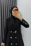 Siyah Naz Takım Premium Seri Tesettür Giyim İç Jile Dış Ferace Ve Kemer