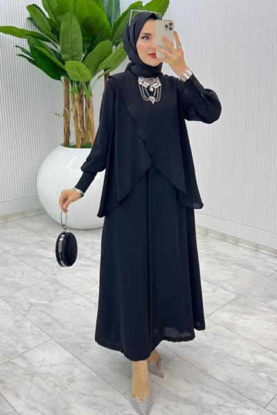 Siyah Premium Asalet Ferace Elbise Tesettür Giyim