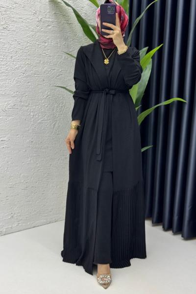 Siyah Premium Üçlü Helena Takım Tesettür Giyim