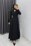 Siyah Premium Hülya Ferace Elbise Tesettür Giyim