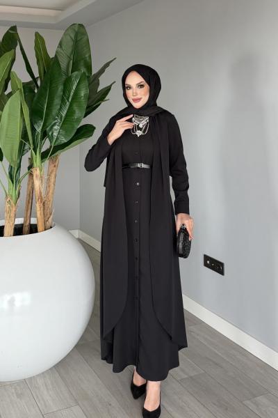 Siyah Premium Pare Elbise Ferace Tesettür Giyim