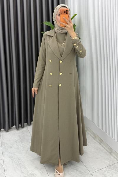 Vizon Naz Takım Premium Seri Tesettür Giyim İç Jile Dış Ferace Ve Kemer