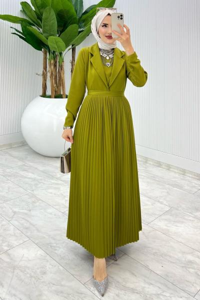 Yağ Yeşil Laker Tasarım Takım Tesettür Giyim