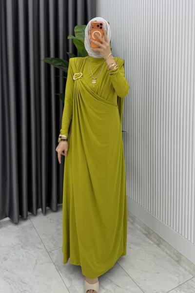 Yağ Yeşil Alya Tasarım Elbise Tesettür Giyim
