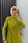 Yağ Yeşil Alya Tasarım Elbise Tesettür Giyim