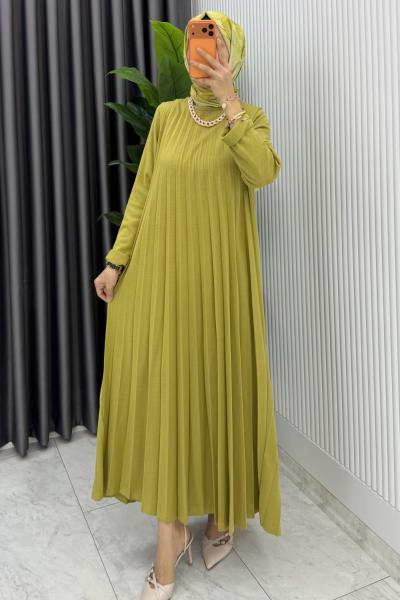 Yağ yeşili Tuğçe Triko Elbise Tesettür Giyim Premium Seri