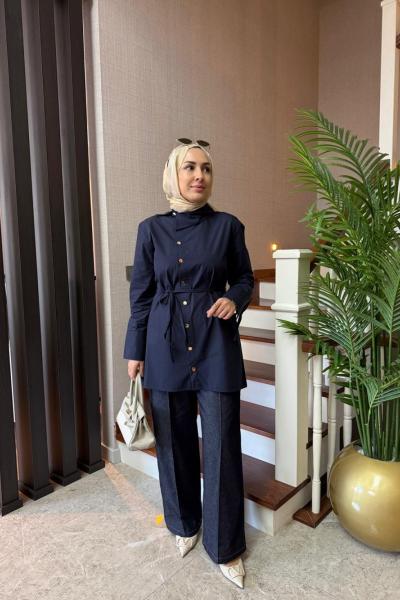 Asimetrik Yaka Gömlek Lacivert