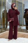 Bağcık Detaylı Ceket Takım Bordo