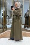 Fermuar Detaylı Maksi Boy Trençkot Haki