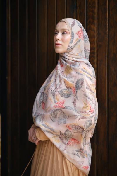 Floral Desen Soft Pamuk Şal Haki