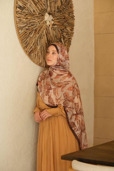 Floral Desen Soft Pamuk Şal Kahverengi