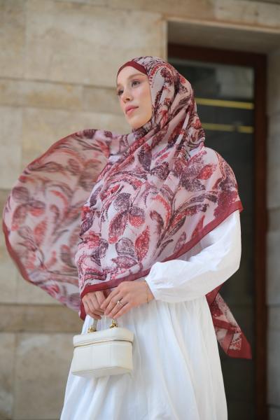 Floral Desen Soft Pamuk Şal Bordo