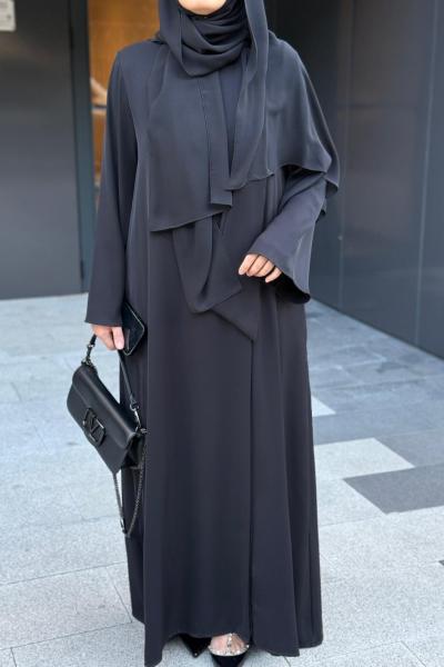 Fular Bağlamalı Abaya  Siyah