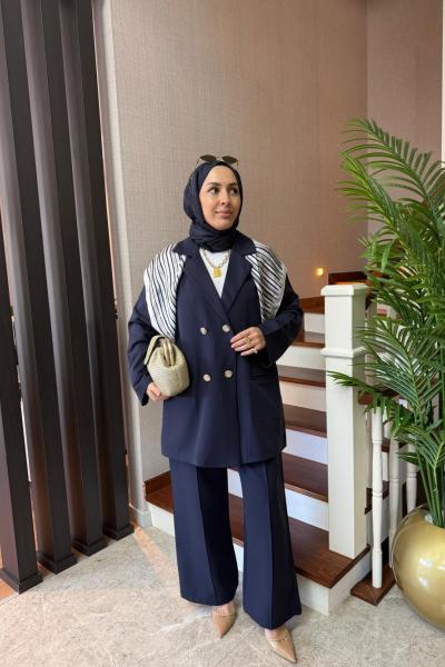 Gold Düğmeli Ceket Takım Lacivert