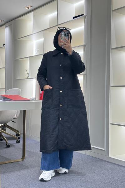 Kapitone Astarlı Mont  Siyah