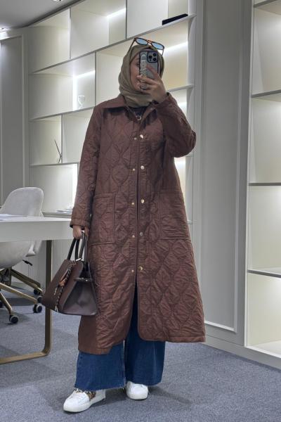 Kapitone Astarlı Mont  Kahverengi