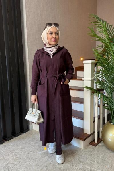 Kapüşonlu Cupra Kap Mürdüm