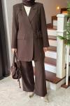 Kruvaze Ceket Takım Kahverengi