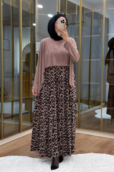 Leopar Desen Tilda Elbise Vizon
