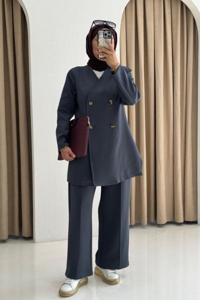 Scuba Ceketli Takım  Füme