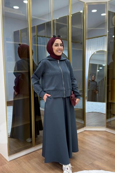 Scuba Taşlı Takım  Füme