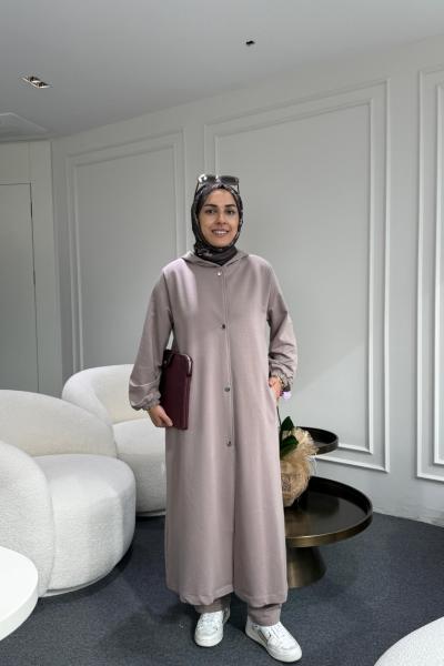 Uzun Kapüşonlu İkiiplik Takım Vizon