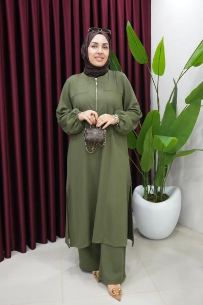 Yandan Yırtmaçlı Fermuar Detaylı Oysho Takım  Haki