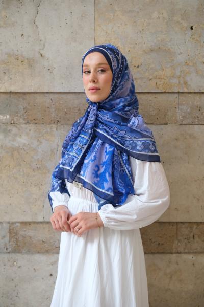 Zaya Desen Soft Pamuk Şal Morcivert